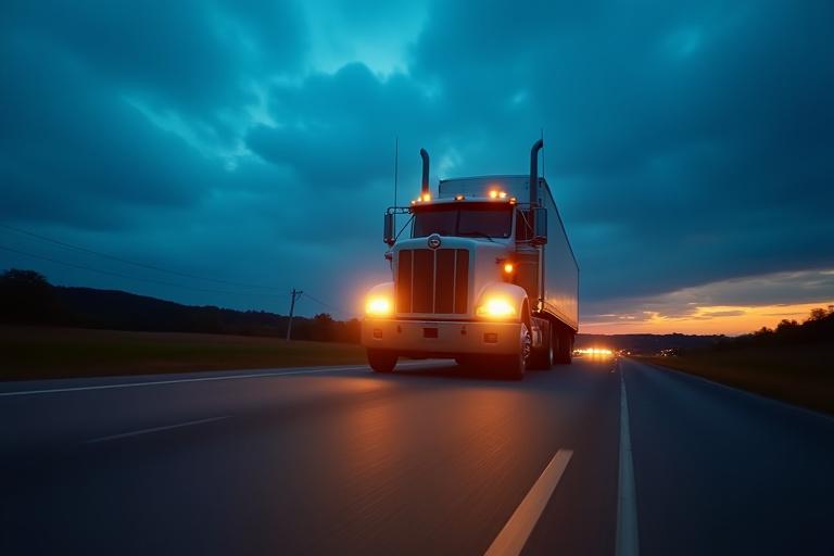 A high-performance modern semi-truck operating in the Virginia landscape
