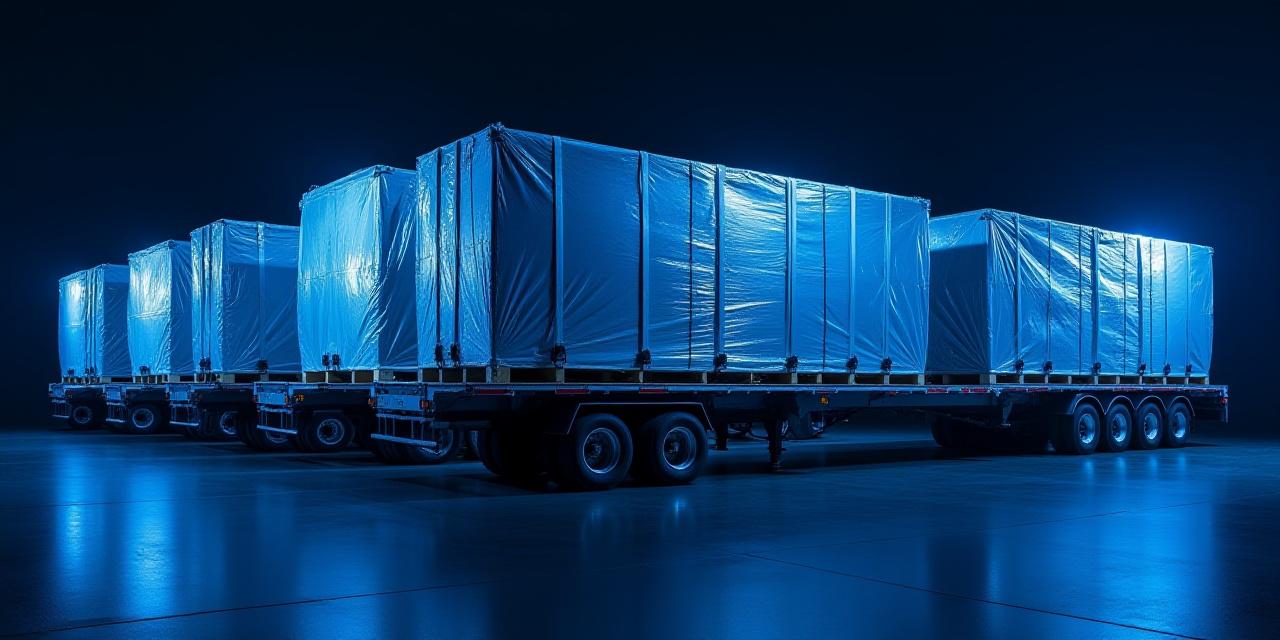 Multi-axle step-deck trailer hauling industrial components