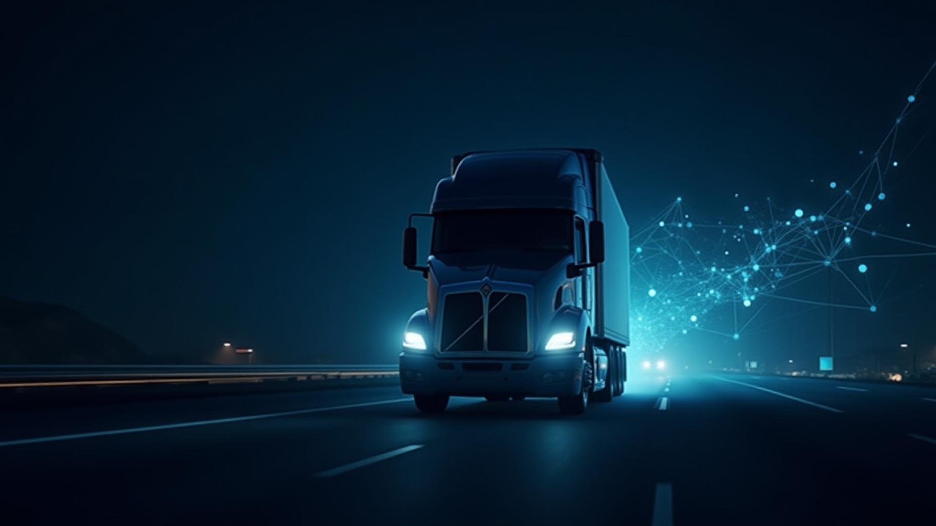 Abstract logistics data streams and truck silhouette